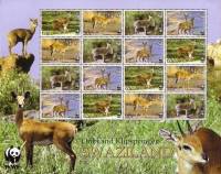(№2001-702) Лист марок Свазиленд 2001 год "Ориби Ourebia ourebi Клипспрингер Oreotragus oreotragus",