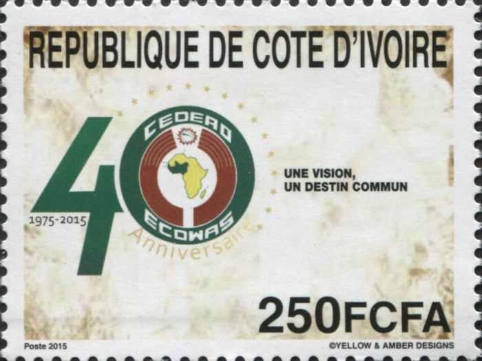 (№2015-1628) Марка Кот-д’Ивуар 2015 год &quot;40-летию экономического сообщества стран Западной Африки ЭК