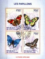 (№2014-1504) Лист марок Кот-д’Ивуар 2014 год "Бабочки", Гашеный