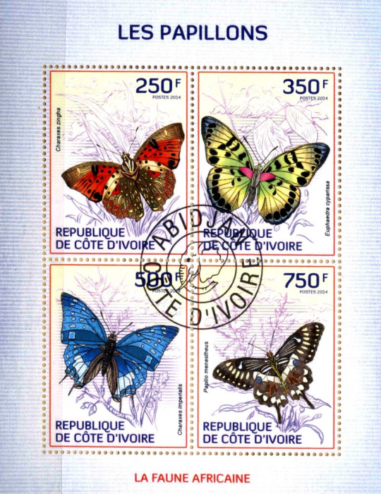 (№2014-1504) Лист марок Кот-д’Ивуар 2014 год &quot;Бабочки&quot;, Гашеный