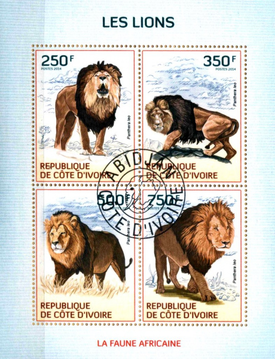 (№2014-1599) Лист марок Кот-д’Ивуар 2014 год &quot;Лев Лев&quot;, Гашеный