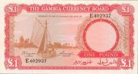 (№1965P-2a) Банкнота Гамбия 1965 год "1 Pound" (Подписи: John Barraclough de Loynes - Horace Reginal