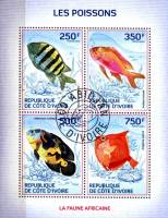 (№2014-1509) Лист марок Кот-д’Ивуар 2014 год "Рыбы", Гашеный