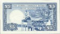 (№1965P-3a) Банкнота Гамбия 1965 год "5 Pounds" (Подписи: John Barraclough de Loynes - Horace Regina