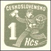(1945-075) Марка Чехословакия "Почтальон (Серо-оливковвая)" ,  III O