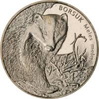 (207) Монета Польша 2011 год 2 злотых "Барсук"  Латунь  UNC