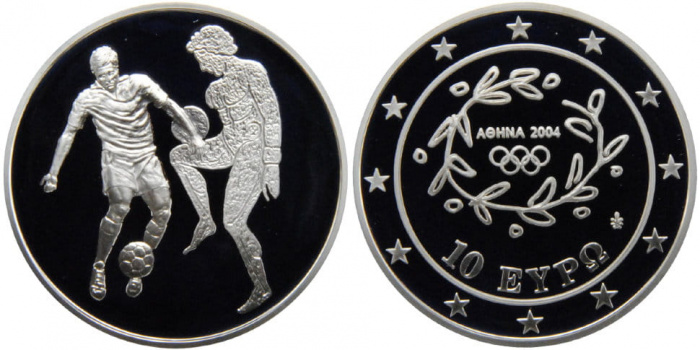 (2004) Монета Греция 2004 год 10 евро &quot;XXVIII Летняя Олимпиада Афины 2004 Футбол&quot;  Серебро Ag 925  P