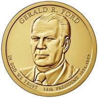 (38p) Монета США 2016 год 1 доллар "Джеральд Форд" 2016 год Латунь  VF