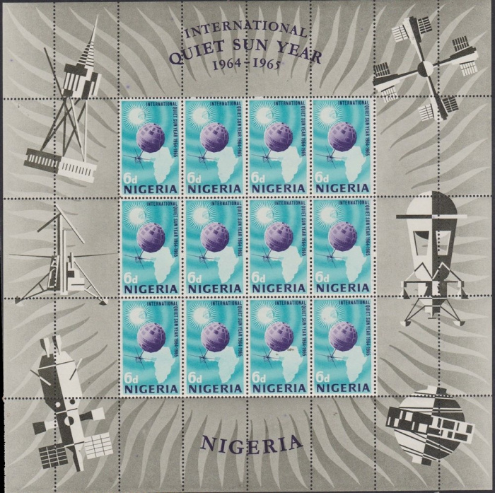 (№1965-164) Лист марок Нигерия 1965 год &quot;Эмблема IQSY и Телстар&quot;, Гашеный