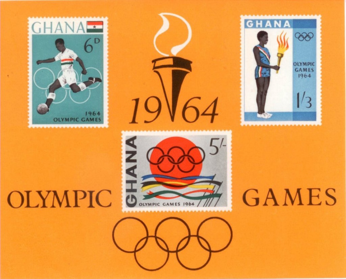 (№1964-12) Блок марок Гана 1964 год &quot;Футбол Факелоносец Флаги&quot;, Гашеный