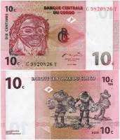 (1997) Банкнота Дем Республика Конго 1997 год 10 сантимов "Маска народа пенде"   UNC