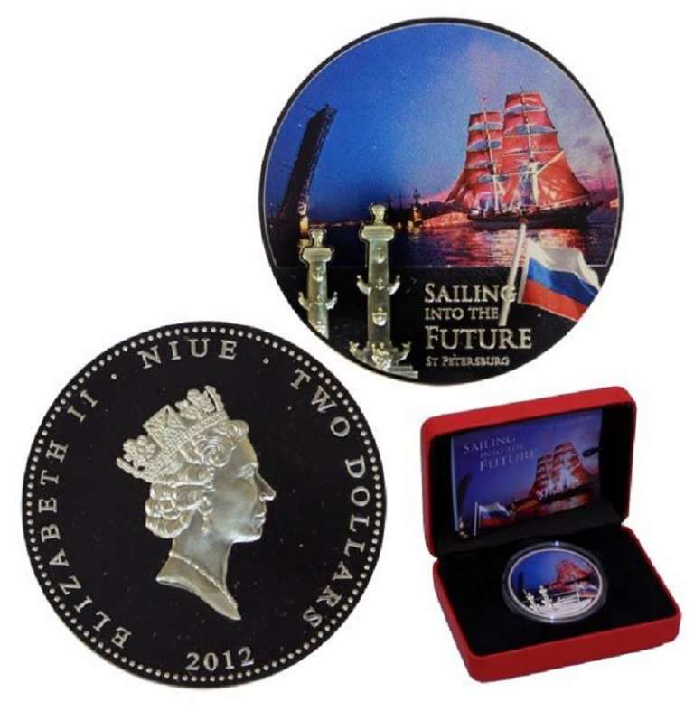 (2012) Монета Остров Ниуэ 2012 год 2 доллара &quot;Алые паруса&quot;  Сертификат Серебро Ag 999  PROOF коробка